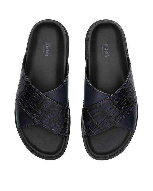 Zegna Black Crocodile Leather Sandals for men