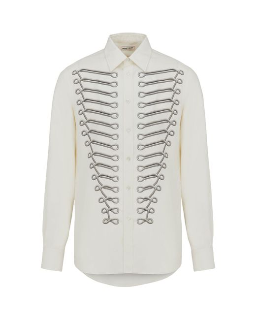 Alexander McQueen White Silk Frogging-Detail Shirt for men