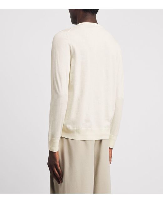 Isaia White Wool Crew-Neck Sweater for men