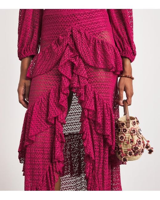 PATBO Pink Crochet Ruffle Maxi Skirt