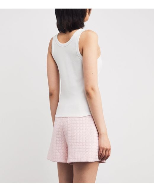 Sandro White Stretch-Cotton Beaded Tank Top