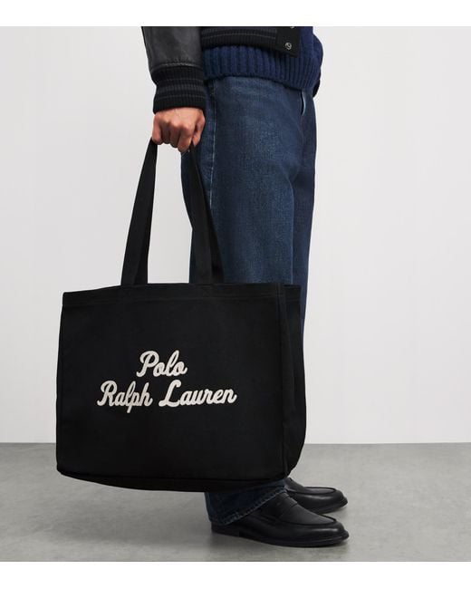 Polo Ralph Lauren Black Cotton Logo Tote Bag for men