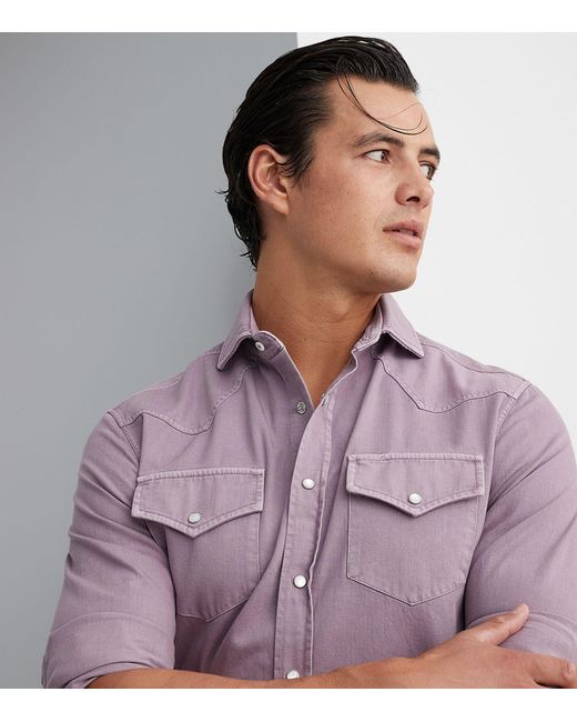 Brunello Cucinelli Purple Denim Garment-dyed Western Shirt for men