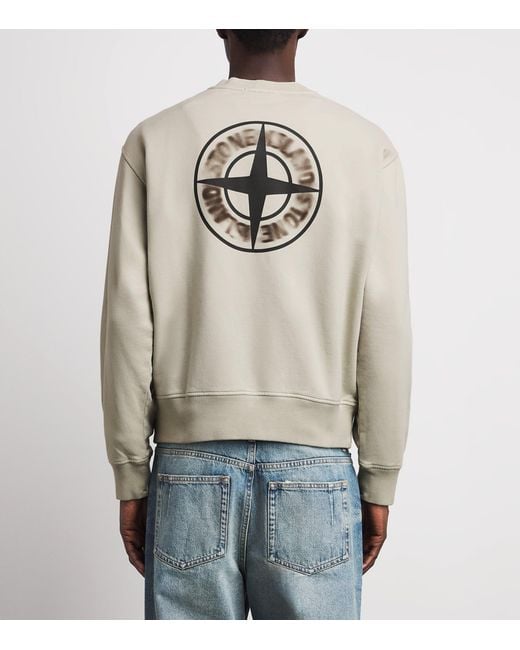 Stone Island White Cotton Blurred-Compass Sweatshirt for men