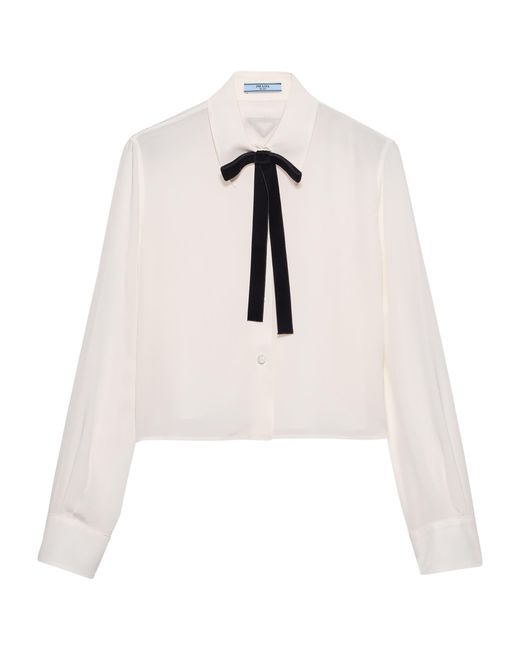 Prada White Silk Pussybow Shirt