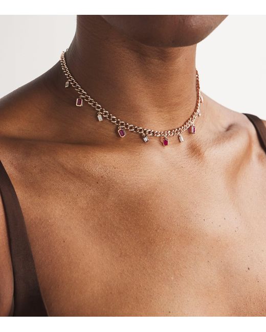 SHAY Metallic Diamond And Ruby Link Choker