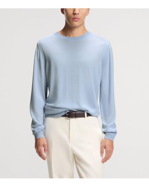 Boss Blue Wool-Silk-Cashmere Sweater for men