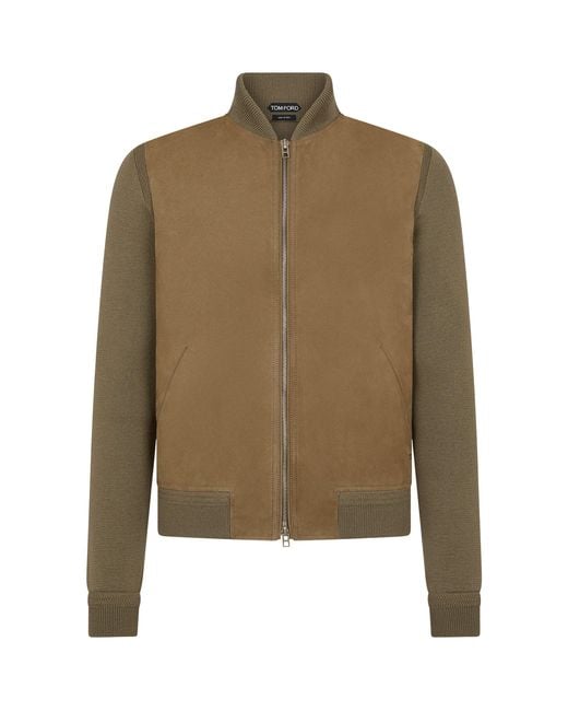Tom Ford Green Wool-Sleeve Leather Jacket for men