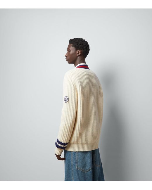 Gucci Natural Cable Wool Knit Cardigan With Web for men