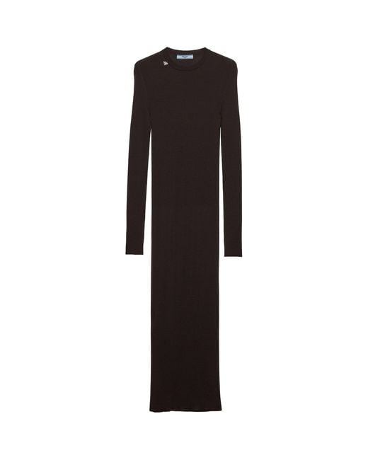 Prada Black Wool Triangle Charm Midi Dress
