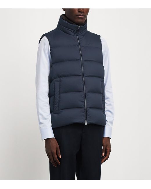 Herno Blue Faux Fur Collar Quilted Down Gilet for men