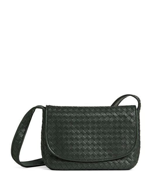Bottega Veneta Black Leather Intrecciato Veneto Messenger Bag for men