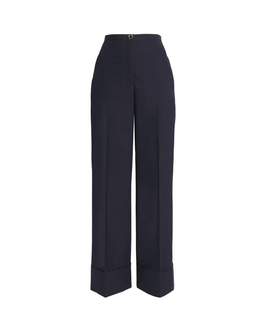 Agnona Blue Cotton Cropped Straight Trousers