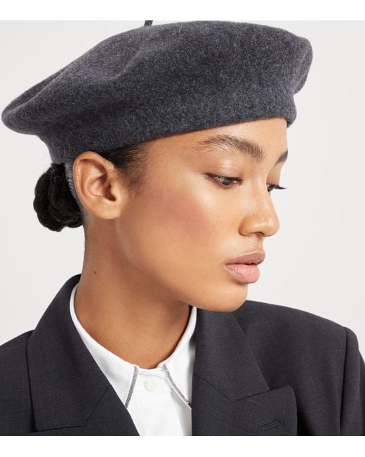 Brunello Cucinelli Black Wool Beret