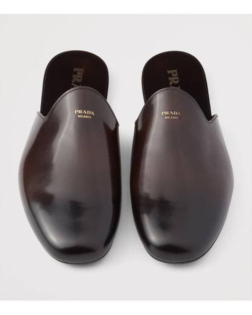 Prada Brown Brushed Leather Mules for men