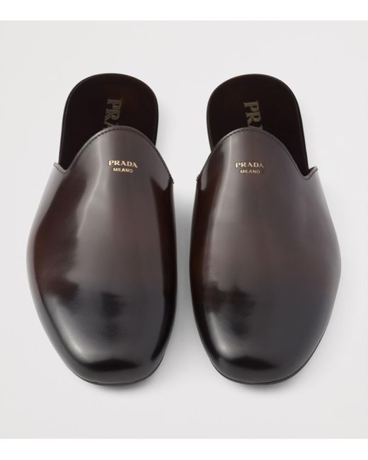 Prada Brown Brushed Leather Mules for men