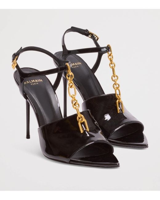 Balmain Black Sync Patent Leather Sandals With Heel
