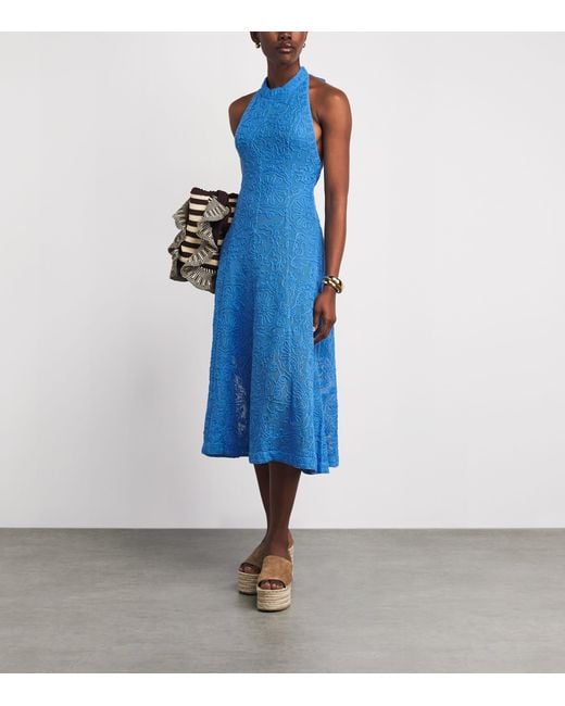 Maje Blue Guipure Lace Midi Dress