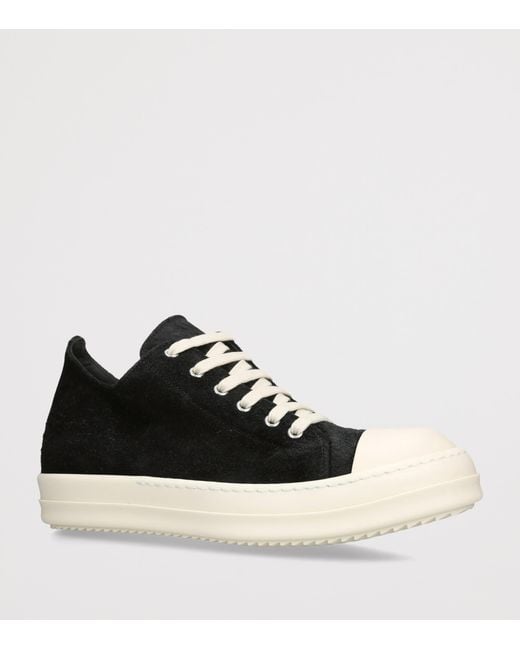 Rick Owens Black Suede Classic Low-Top Sneakers for men