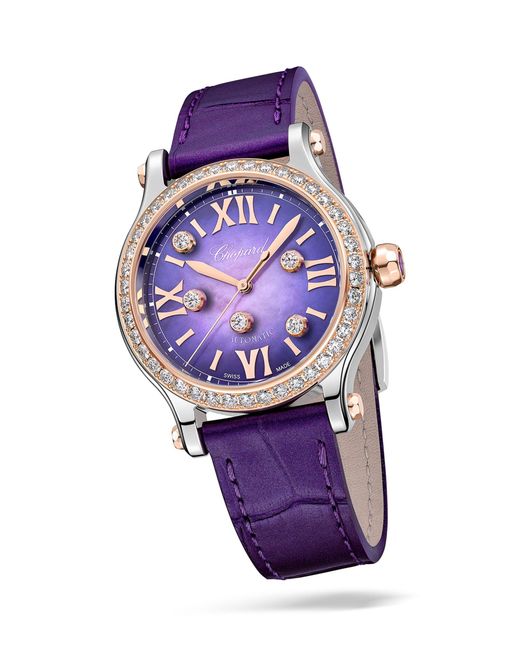 Chopard Purple Rose Gold And Diamond Happy Sport Watch 33mm