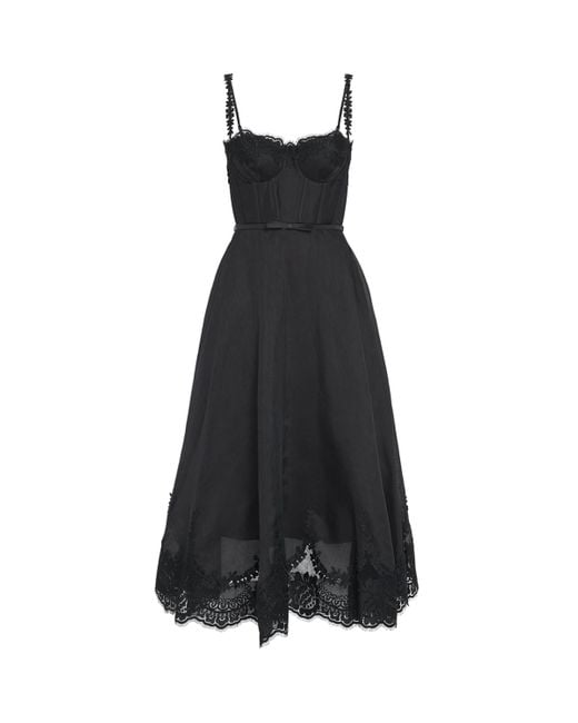 Zimmermann Black Linen-Silk Hypnotic Midi Dress