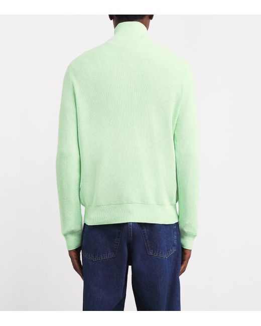 Ralph Lauren Green Cotton Quarter-Zip Sweater for men