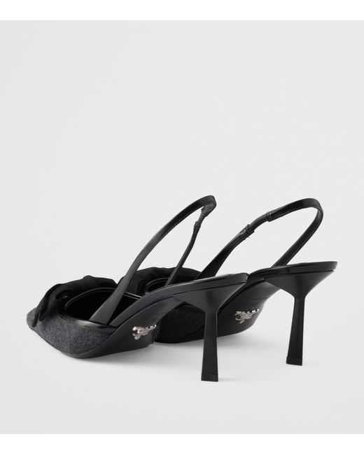 Prada Black Cashmere Bow-Detail Slingback Pumps 75