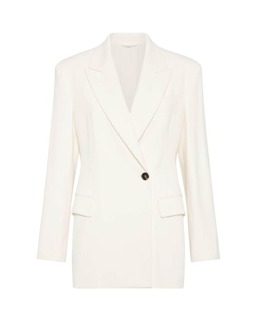 Brunello Cucinelli White Comfort Viscose Couture Twill Blazer
