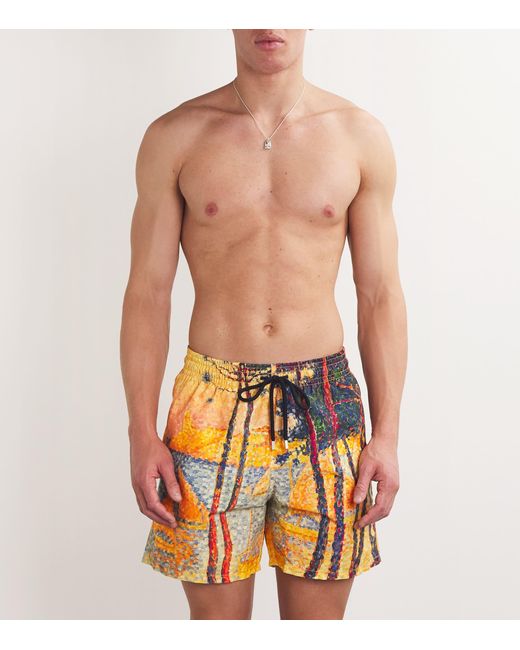 Vilebrequin Orange X Paul Signac Printed Moorea Swim Shorts for men