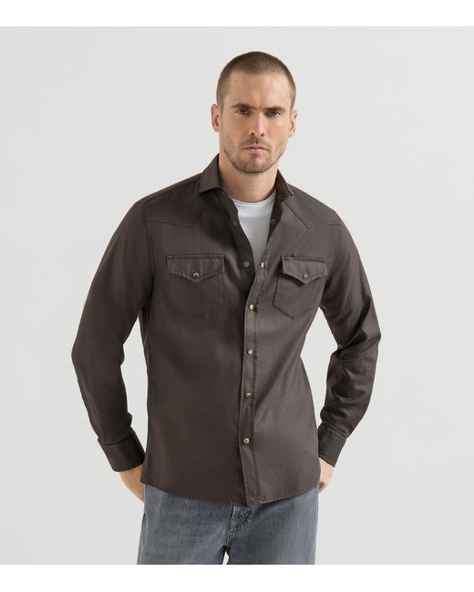 Brunello Cucinelli Gray Cotton Western Shirt for men