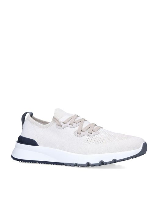 Brunello Cucinelli White Knitted Low-Top Sneakers for men