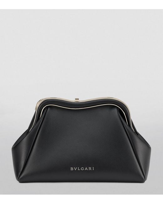 BVLGARI Black Small Leather Serpentine Clutch Bag