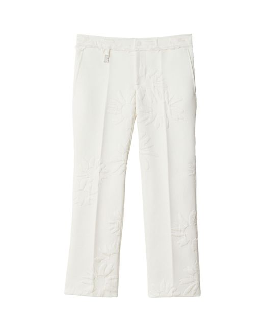 Burberry White Silk-blend Daisy Print Trousers