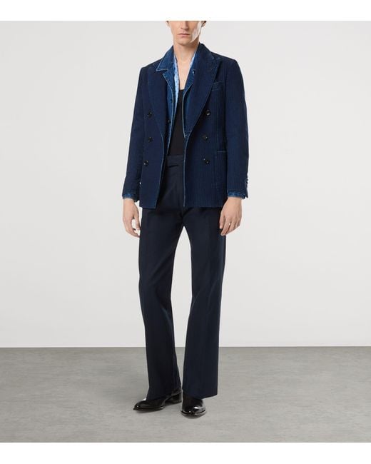 Tom Ford Blue Double-Breasted Denim Blazer for men