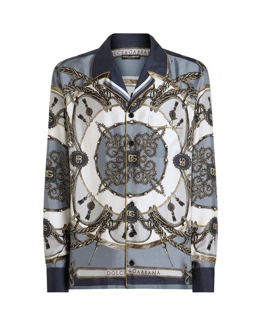 Dolce & Gabbana Gray Silk Cargo Print Shirt for men
