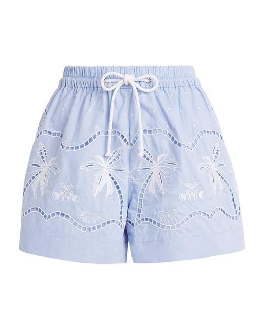 Sandro Blue Cotton Embroidered Open-Work Shorts