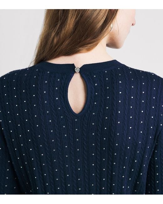 Maje Blue Cotton-Blend Rhinestone Sweater