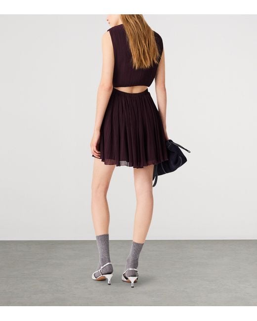 Maje Purple Plissé Cut-Out Mini Dress