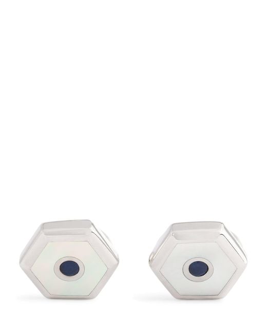 Deakin & Francis White Sterling, Sapphire And Mother-Of-Pearl Cufflinks for men