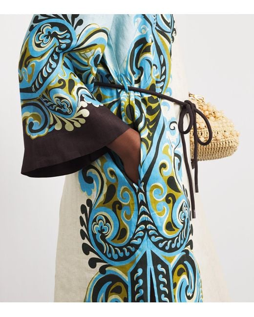 ALÉMAIS Blue Linen Printed Natalia Maxi Dress