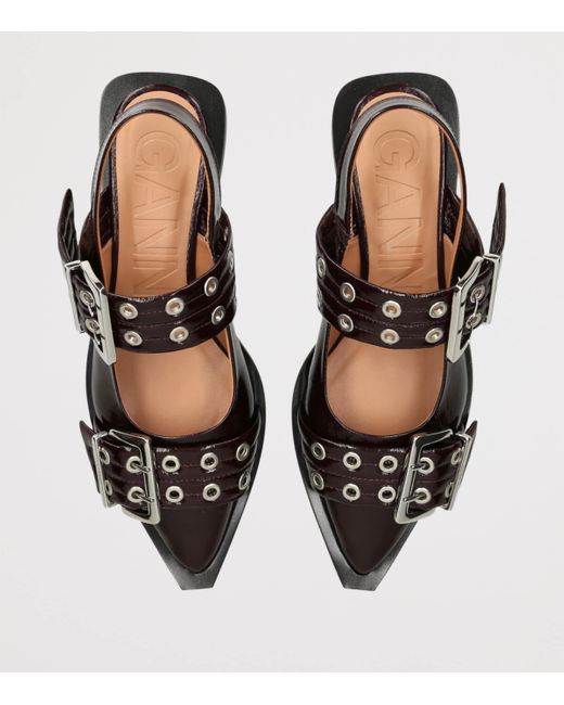 Ganni Black Leather Buckle Ballet Flats