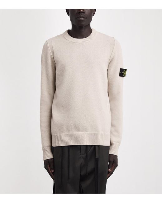 Stone Island White Lambswool-Blend Sweater for men