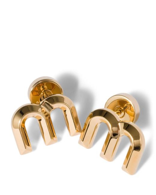 Miu Miu Metallic M Logo Stud Earrings