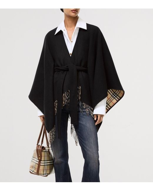 Burberry Black Wool Tay Fringed Cape