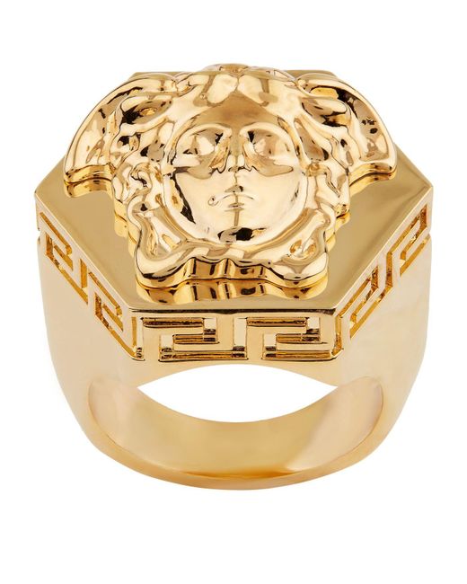 Versace Metallic Hexagonal Medusa Ring for men