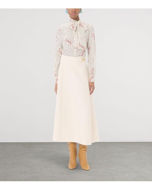 Valentino Natural Wool-Silk Crepe Midi Skirt