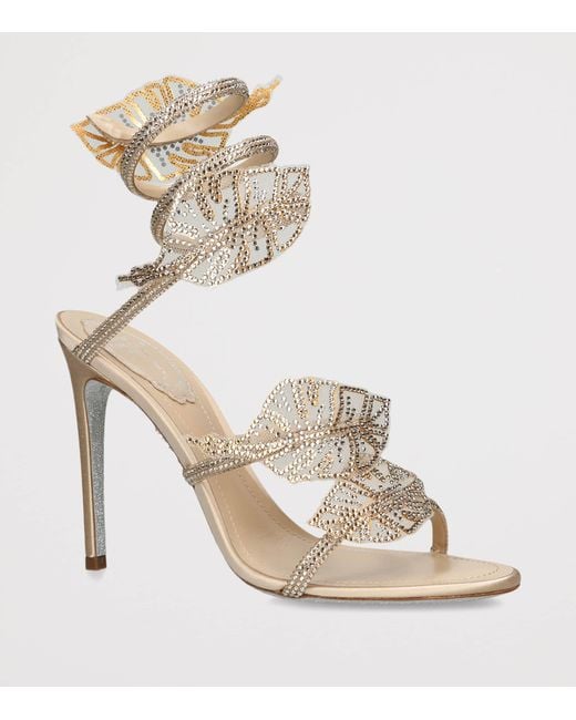 Rene Caovilla Metallic Embellished Leaf Heeled Sandals 105