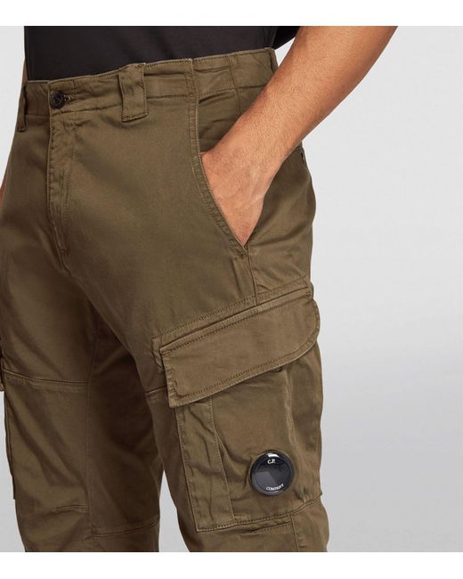 C P Company Green Stretch Lens-detail Cargo Trousers for men