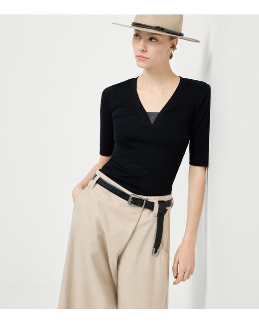 Brunello Cucinelli Black Stretch-Cotton Monili-Detail T-Shirt
