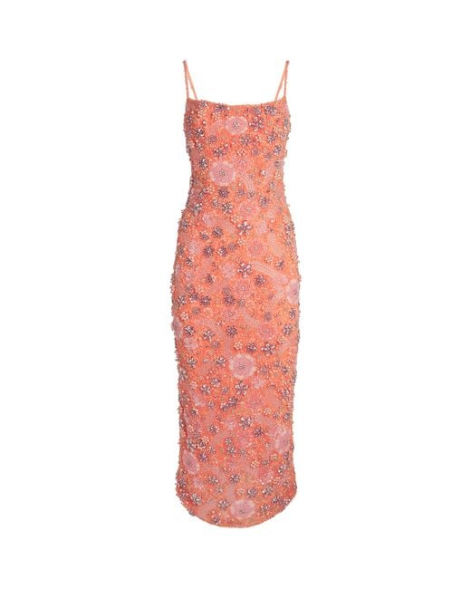 Rachel Gilbert Pink Embellished Francesca Flower Midi Dress